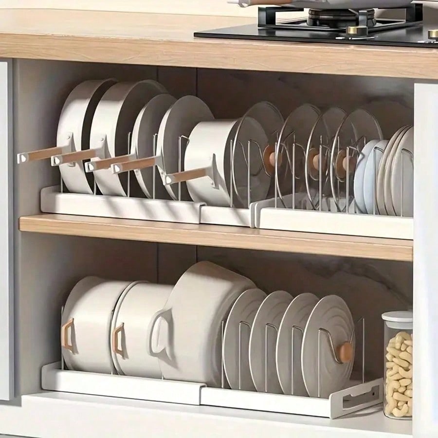 Kitchen Cabinet Baking Organizer - Ayarlanabilir Bölmeli Saklama Rafı, Genişletilebilir Mutfak
