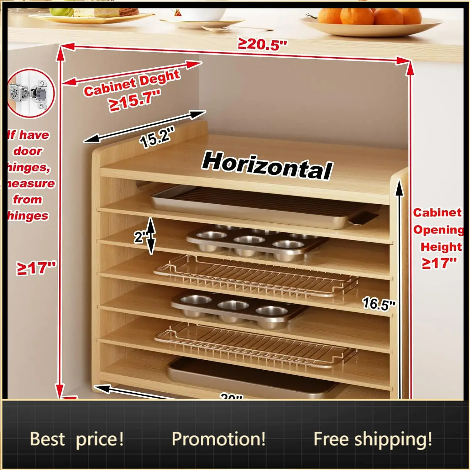 Kitchen Cabinet Baking Organizer - 7 Katmanlı Ahşap Tepsi Bölücüler, Dolaplar