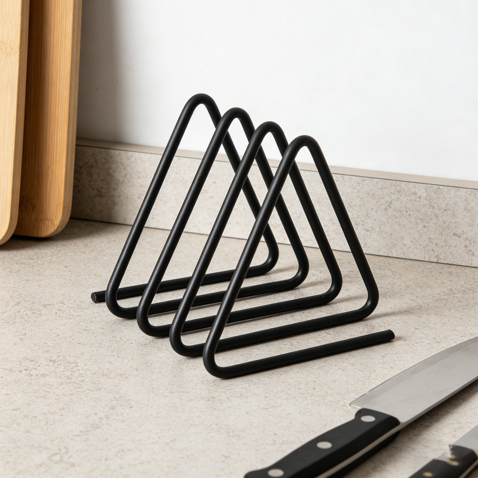 Kitchen Baking Rack - Üçgen Kesme Tahtası Tutucu, Siyah Metal,