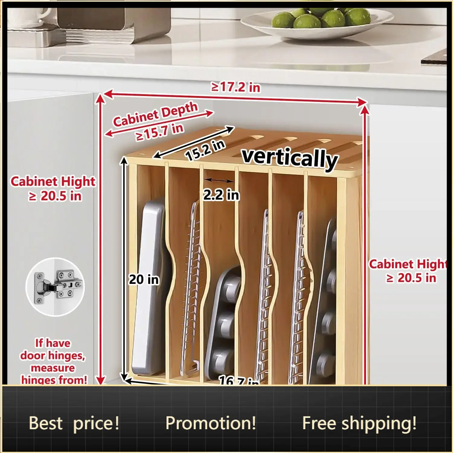 Kitchen Cabinet Baking Organizer - Dolaplar için Ahşap Tepsi Bölücüler, Dolap