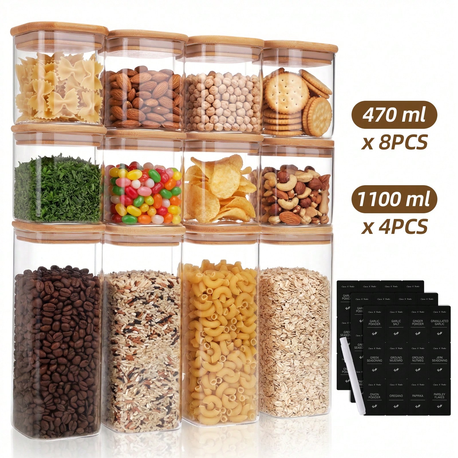 Kitchen Baking Pantry - Tomnk 12 adet cam gıda saklama