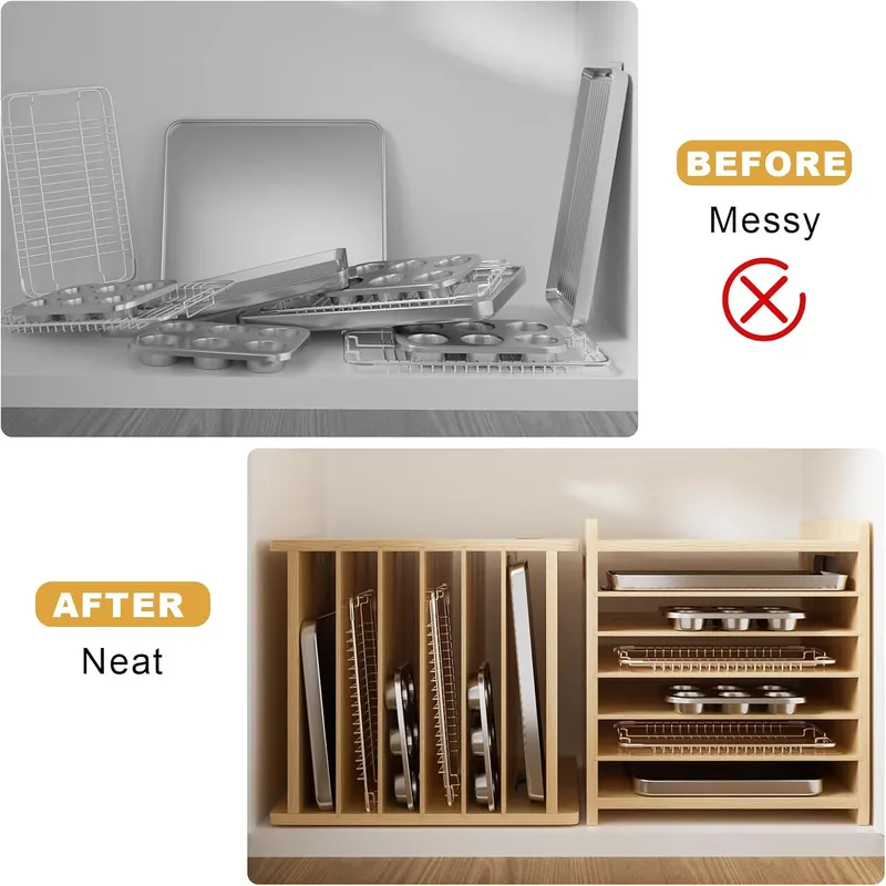 7 Katlı Ahşap Tepsi Bölücüler, - Kitchen Cabinet Baking Organizer incelemesi ve fiyatı