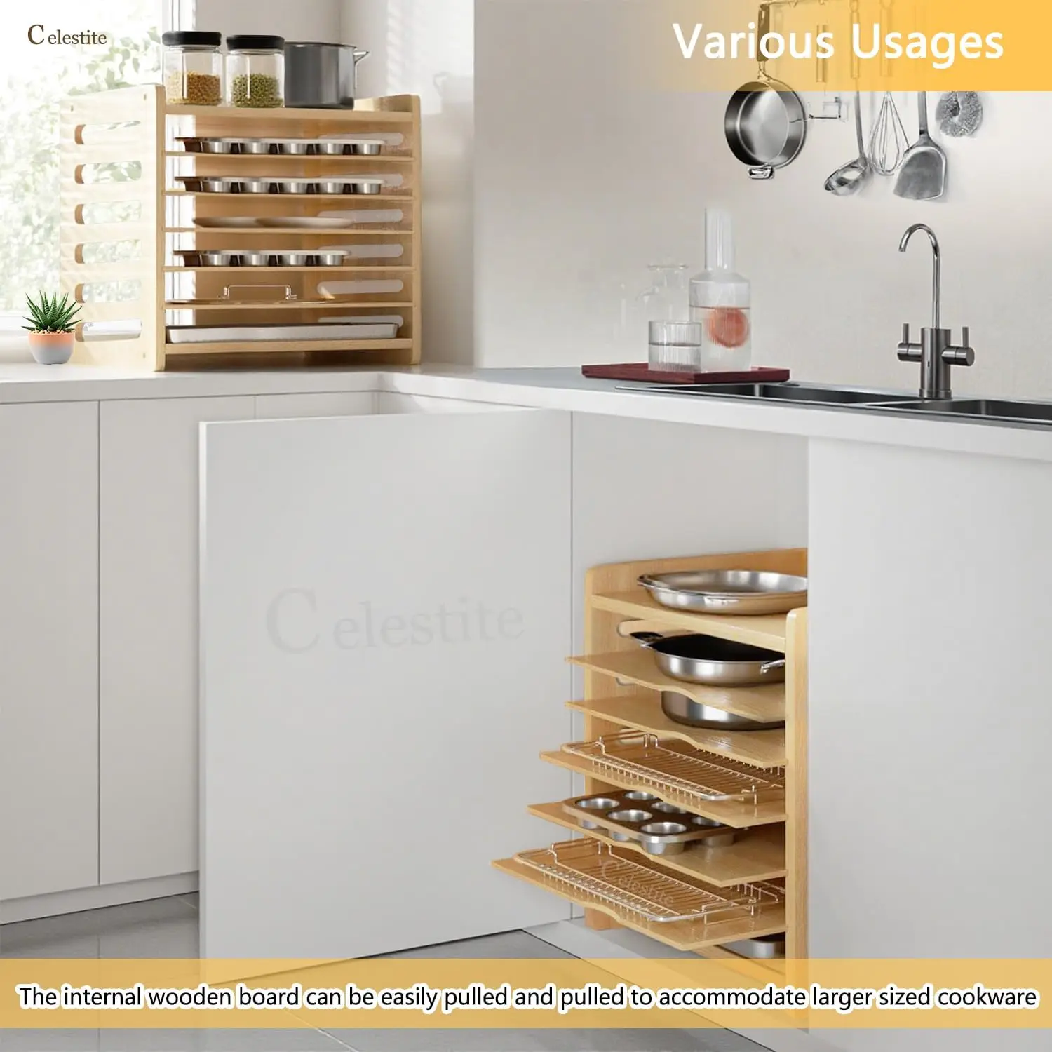 Dolaplar için Ahşap Tepsi Bölü - Kitchen Cabinet Baking Organizer incelemesi ve fiyatı